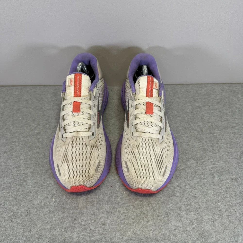 Brooks Adrenaline GTS 22 Womens Shoes Size 8.5 Cream Purple Coral 1203531B105
